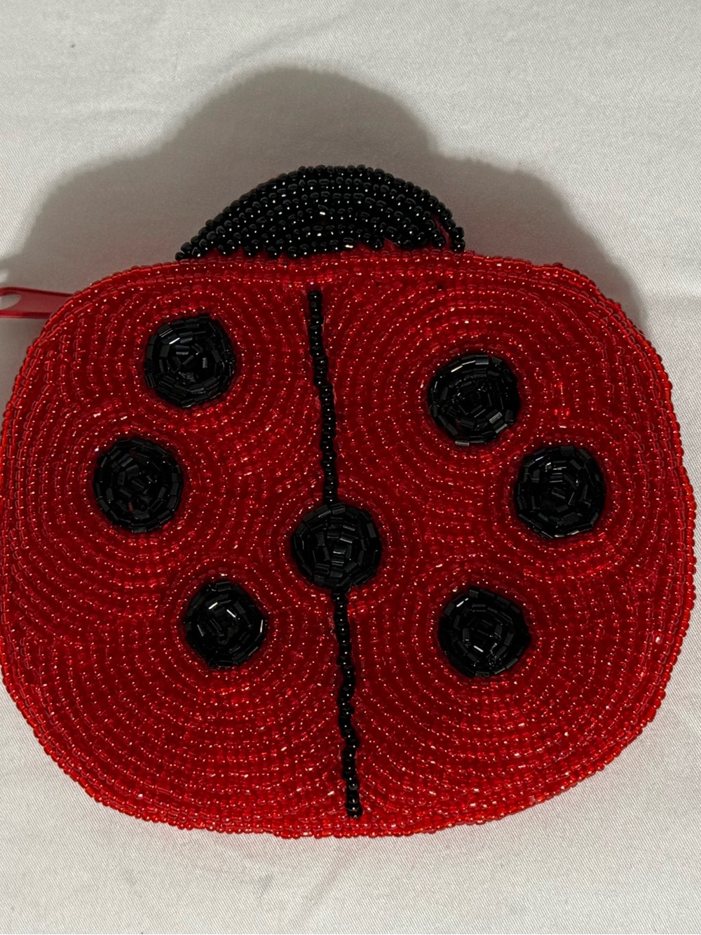 Handmade Beaded Ladybug Coin Purse Zip Pouch NWOT